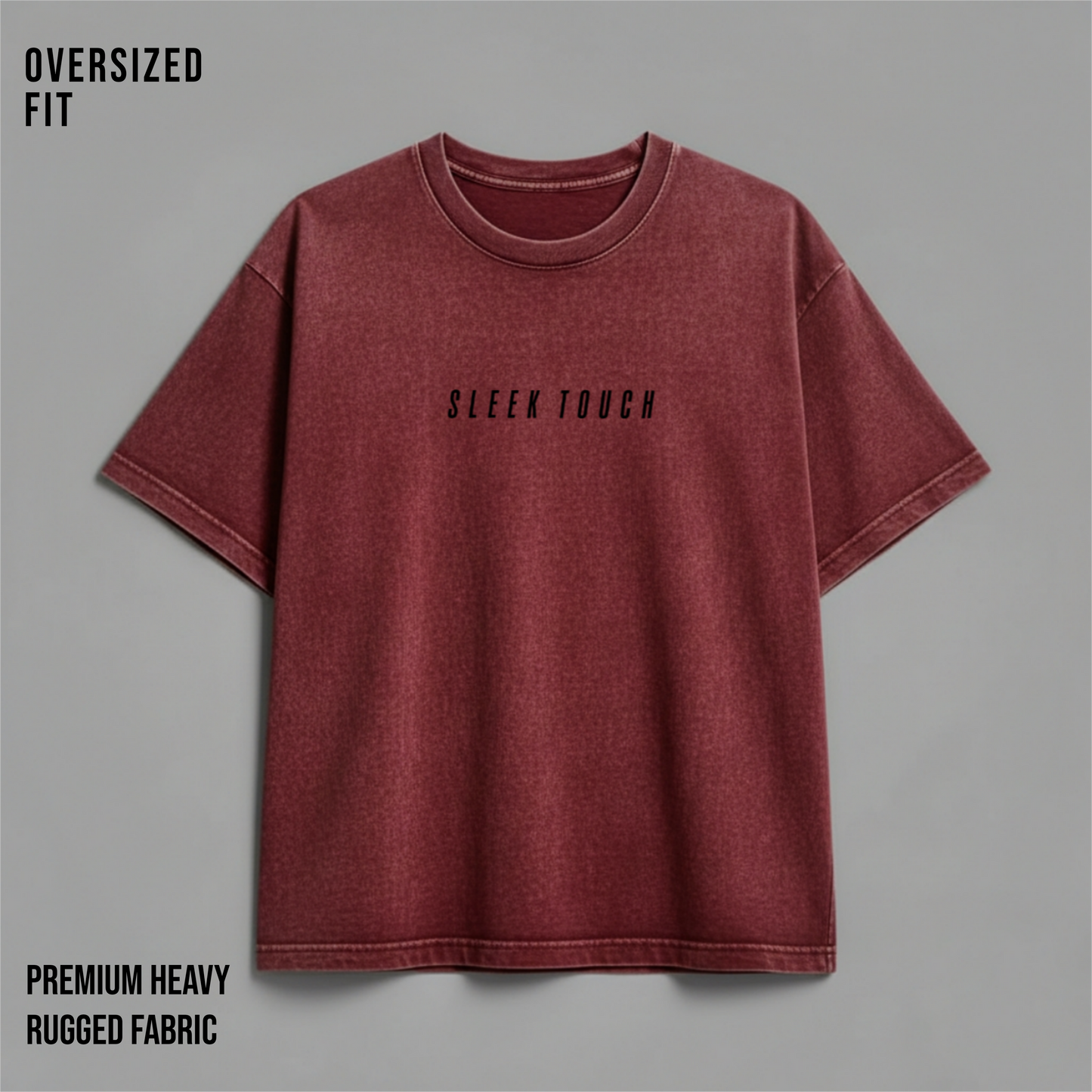 SLEEK TOUCH OVERSIZED TEE – MAROON ACID WASHED